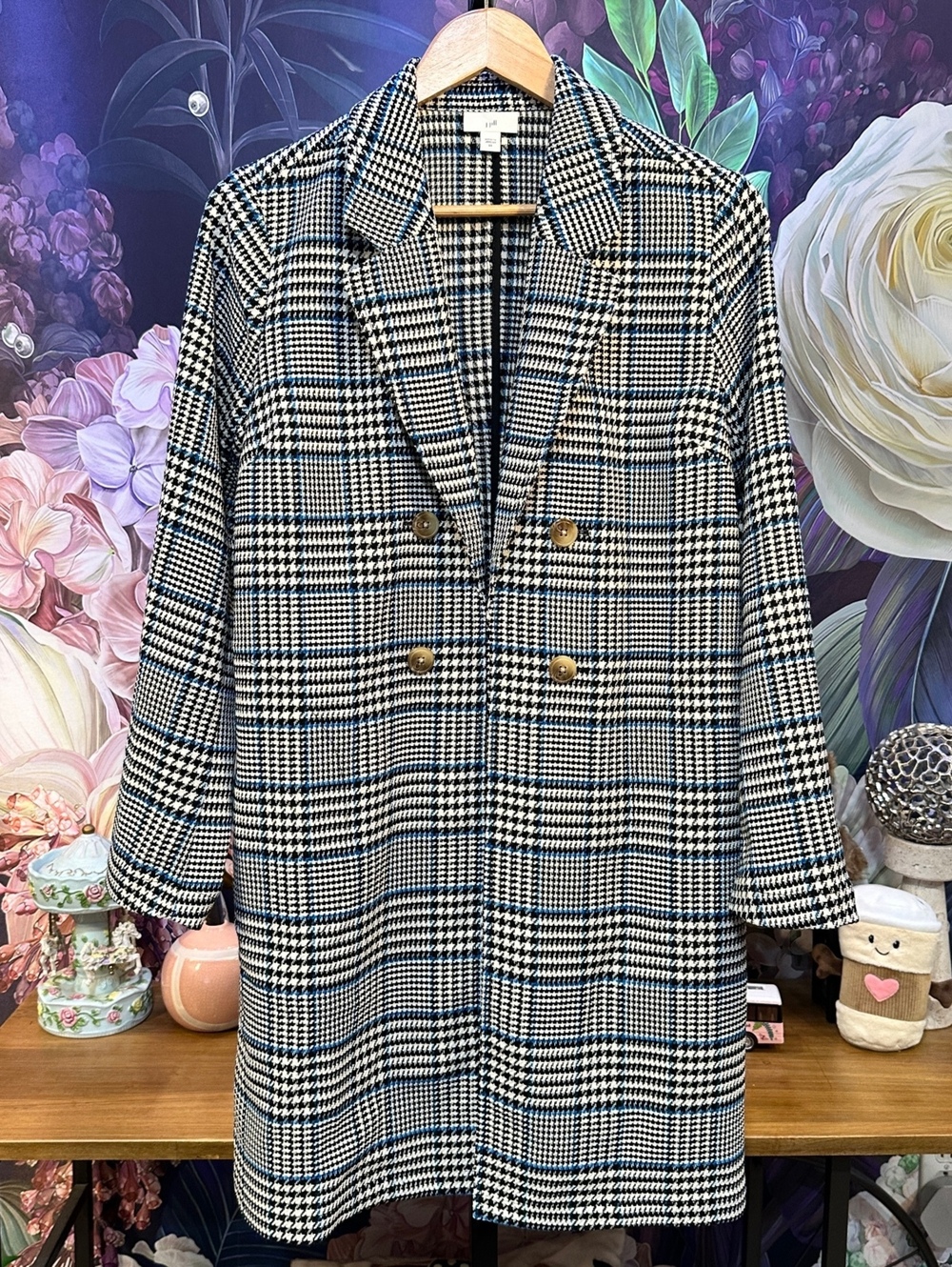 J.Jill XS Longline Plaid Coat NWOT Preppy Academia Old Money Classic Open Front